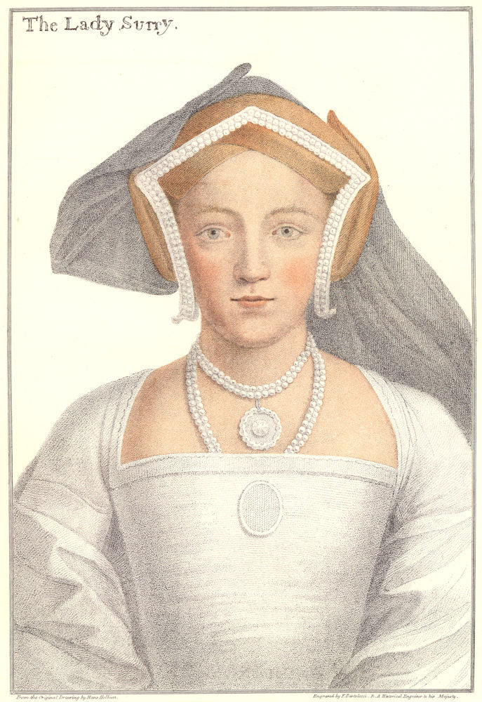Lady Frances Howard Countess of Surrey. Bartolozzi/Holbein Henry VIII court 1884